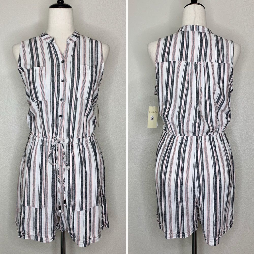 NWT Kelly Renee Linen Blend Women’s Striped Romper, Sz Medium